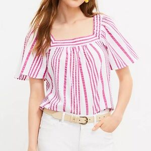 LOFT Elegant Blouse in Soft Pink & White Stripes